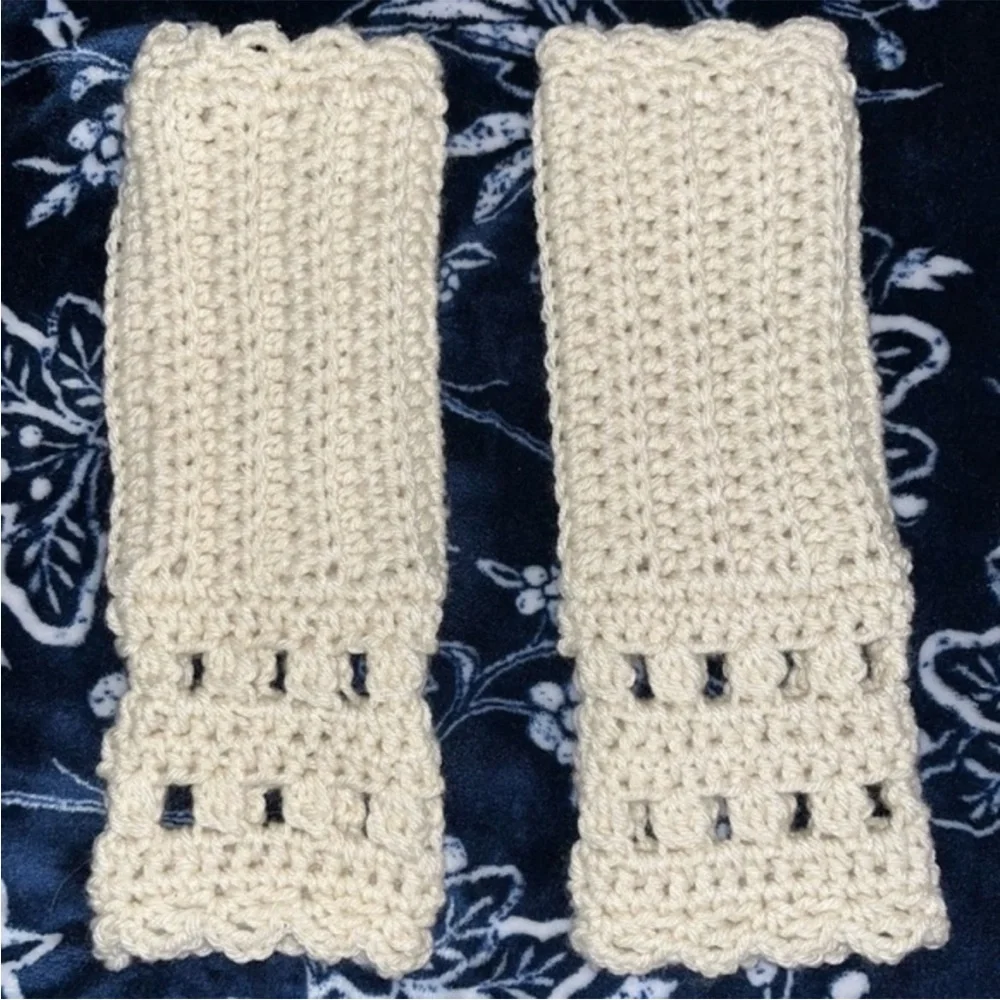 Hand Crochet Cream Arm Warmers with Thumb Holes OS